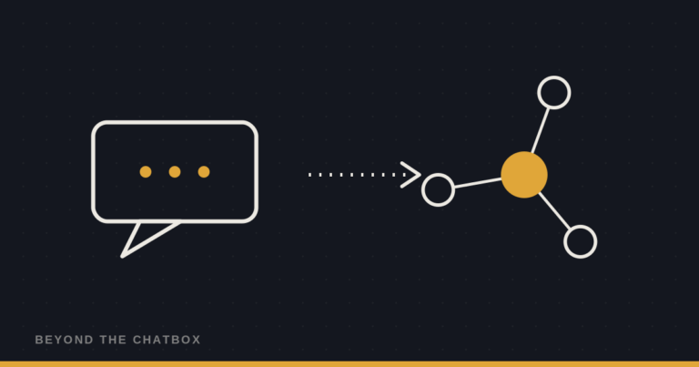 Illustration of a chat bubble connecting to a network of nodes, representing the shift from chatbot to AI agent